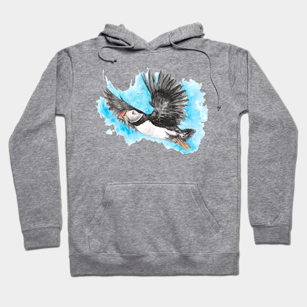 Atlantic Puffin in Flight Hoodie by MoanaMatron